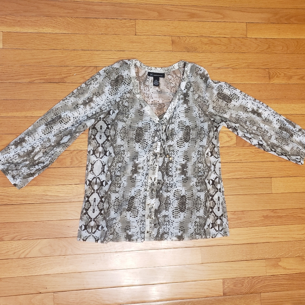 INC Sheer Snakeskin Print Top Size L